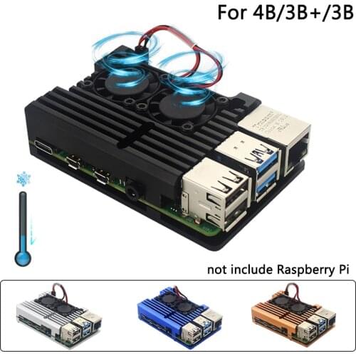 For Raspberry Pi 4 Model B Dual Fans CNC Aluminum Alloy Case Metal 4 Color Armor Shell with Heat Sinks for Raspberry Pi 4B/3B