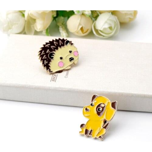 Cartoon Little Hedgehog Yellow Dogs Animal Enamel Metal Brooches Bag Clothes badges Lapel Pins Jewelry For Kids Children Friends