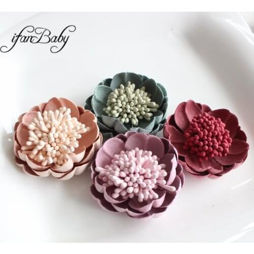 Korea Style 4.8cm Microfiber Flower Leather Flower DIY Fabric Flower for Women Girls Hair Accessories