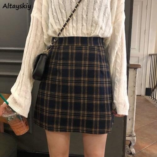 Mini Skirts Women Plaid A-line Vintage Korean Style Chic Trendy Popular Ulzzang All-match Casual College Female Bottom Spring