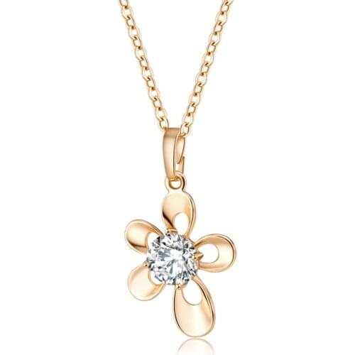 Fashion petal shape Necklace Pendants for womens Stainless Steel Rose Gold Color Chain Necklace Cubic Zirconia Pendants Jewelry