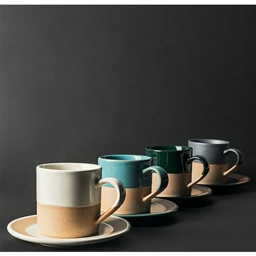 Nordic stoneware coffee cup and saucer set exquisite milk cup household European-style luxury handmade retro drinkware 225ml