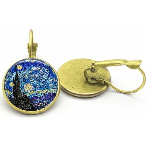 2021 Retro New Van Gogh Star Earrings Fashion Simple Earrings Silver Bronze Ear Hooks Ladies Jewelry
