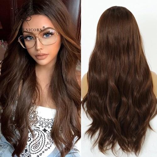 Blonde Unicorn Lace Part Synthetic Wig Long Wavy Brown Blonde with Highlight Hair Wigs for Black White Women Daily Lace Wigs