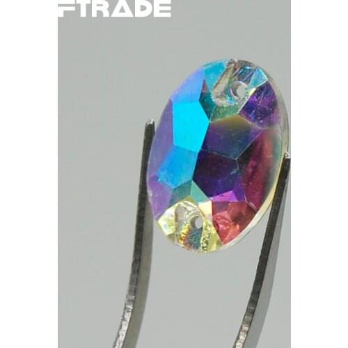 Oval Round Shape Clear Crystal AB Flatback 2 holes Sewing Crystal Beads 7x10mm 10x14mm 11x16mm 13x18mm 17x24mm