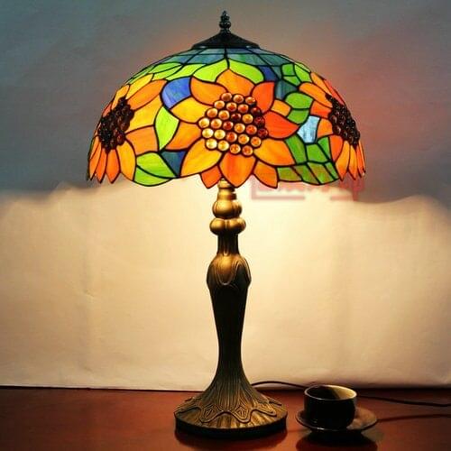 Tiffany Multicolour Glass Table lamp sunflower Bed-lighting Living Room Coffee Study Lamp Rustic Dia 40*h62cm