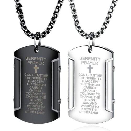 Religious Christian scripture Christian Jesus Titanium Cross Necklace Stainless Steel Black Prayer Cross Pendants Men Jewelry