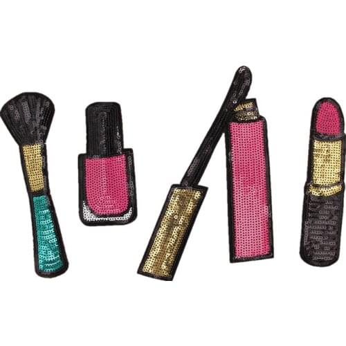 Lips Embroidered Patches Heart Perfume Lipstick Sequin Patches Iron on Fabric Badge Sew on Clothes Applique DIY Stickers