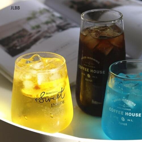 Glass Cup Milk Coffee Juice Tea Wine Beer Breakfast Cup Transparent Simple Letter Heat Resistant Glass Mug Home Drinkware Gift