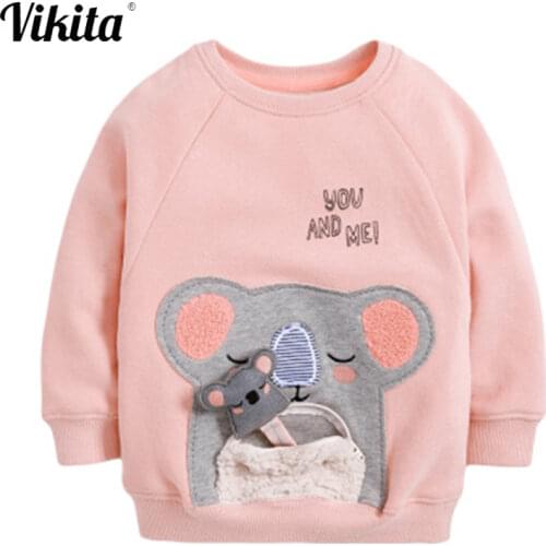 VIKITA Kids Autumn Sweatshirts Baby Girls Cotton Clothes Bear Unicorn Rainbow Appliqued Toddlers Cotton Sweatshirts Outfits