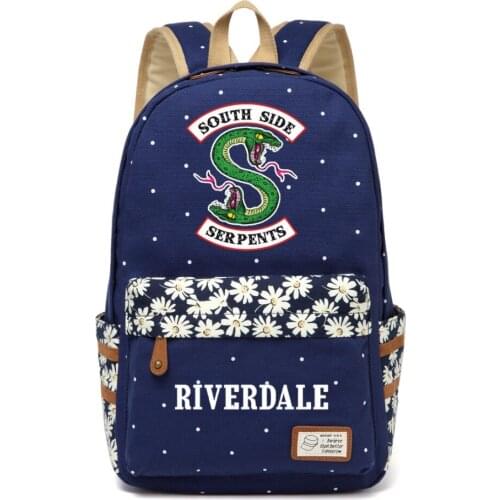 WISHOT Riverdale Canvas backpack Girls women dot school bag Cartoon travel Shoulder Bag Kawaii Fashion Flower wave point Bags