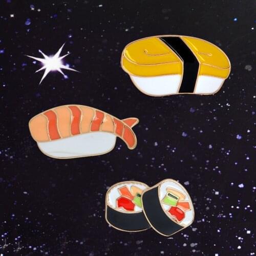 I Love Sushi ! Cute Kawaii Japanese food Gimbap Seaweed Sheet Salmon Nori Sushi Shrimp pin badges Cute enamel Brooches Pin Decor