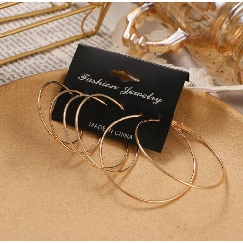 Womens Oversized Gold Circle Round Hoop Earring Set Fashion Flower Star Twist Geometric Earring Trend Jewelry Gift