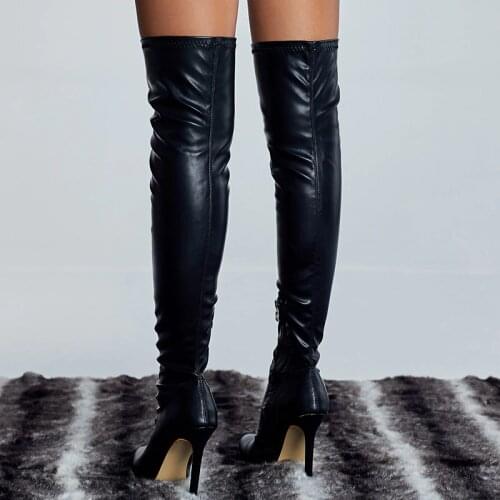 2020 Women Over The Knee Thigh High Boots Fetish 11cm High Heels Leather Stripper Long Boots Combat Winter Knight Sexy Shoes