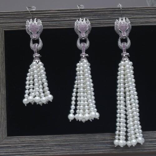 GrayBirds Panther Leopard CZ Hook Shell Pearl Tassel Earrings Holidays Gift Ideas For Women Hot Pink Blue Green More Colors