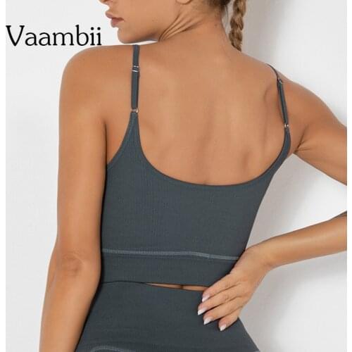 Female Ribbed Cropped Bra Without Bones Open Back Active Bra With Cups Seamless Gym Bra Knitted Bras Sports Top Fitness Clothing