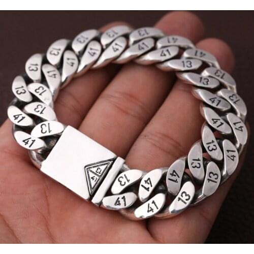 100% s925 pure silver jewelry 1314 "Love for Lifetime" Thai silver bracelet for man triangle socket 16MM mans silver bracelet