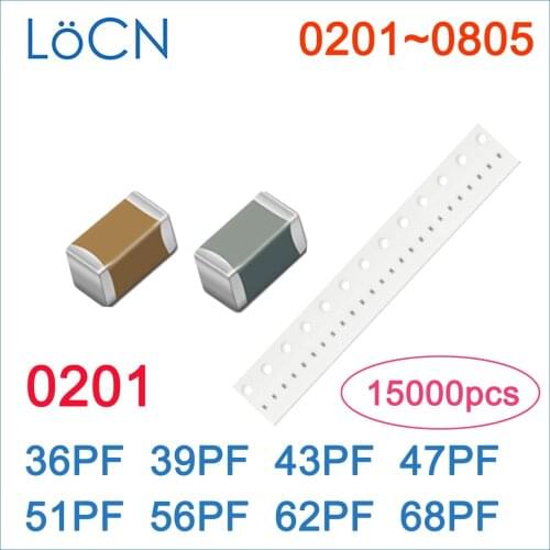 15000PCS 0201 36PF 39PF 43PF 47PF 51PF 56PF 62PF 68PF COG/NPO RoHS 50V 5% SMD Capacitor High Quality