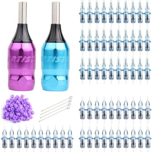 2pcs Aluminum Alloy Tattoo Grips 30mm Adjustable for Permanent Makeup Tattoo Machine Gun with 4pcs Needle Bar and 40pcs Tattoo H