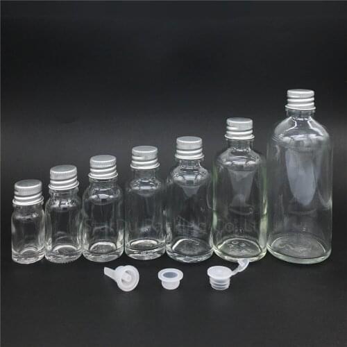 5ml/10ml/15ml/20ml/30ML/50ml/100ml transparent Glass Bottle Vials Essential Oil Bottle with Aluminum cover Perfume bottles