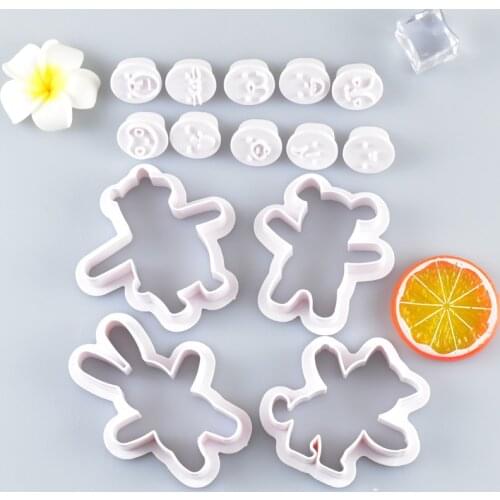 8/14pcs Cartoon Bear Shape Plastic Cookie Cutter Set Fondant Cake Biscuit Cutter Mold 3D Cake Decorating Tools Baking Moulds