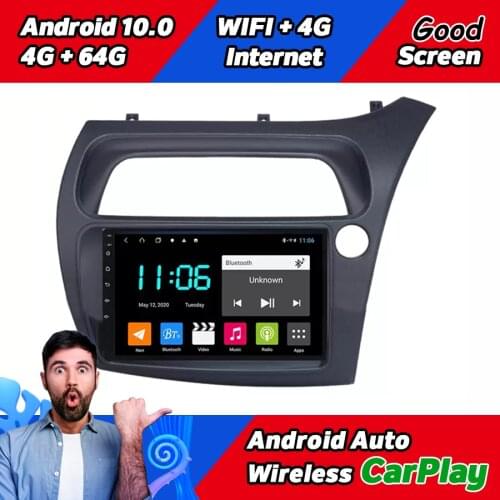 6GB Ram Car Stereo Receiver For Honda Civic Hatchback Right 2006 - 2011 Android 10 Multimedia GPS Navigation Carplay Head Unit