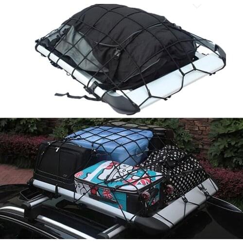 Car Roof Rack Luggage Basket Cargo Net Bungee Cord Lashing Strap Mesh with Hooks 100cm x 80cm