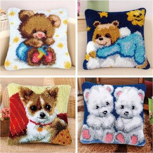 Berar Canva For Carpet Smyrna Latch Hook Rug Bear Doormat Latch Hook Kits Cross Knitted Carpet Embroidery Pillowcase Cushion DIY