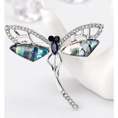 Black Eye Natural Shell Dragonfly Brooch Blue Big Crystal Embellish Insect Brooches for Women Child Trendy Corsage Pins Jewelry