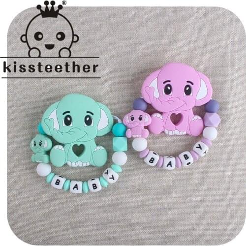 Kissteether New 1set Plastic Pacifier Clips Holder Silicone Letter Beads Infant Newborn Dummy Silicone Elephant Pacifier Chain