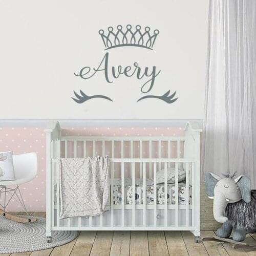 Unicorn Nursery Wall Decal Girls Name Sticker Princess Crown Decals for Girl Bedroom Kids Room Unicorn Eyelashes Decal A1-055