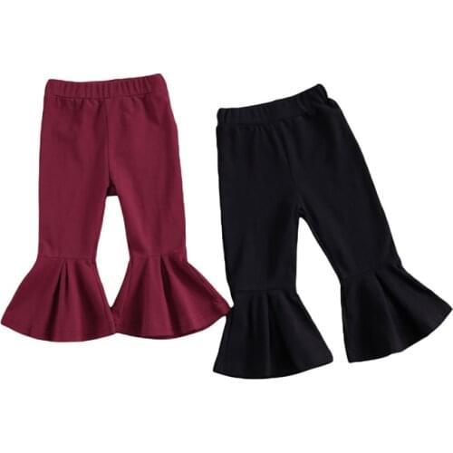 FOCUSNORM 0-5Y Kids Baby Girl Pants Solid Color Elastic High Waist Flared Pant Bell Bottom Children Clothes