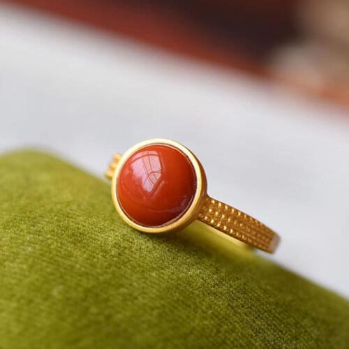 Natural Hetian Jade S925 Sterling Silver White Jade round Ring Womens Exquisite Ring Simple Elegant Gilding Inlaid Ring