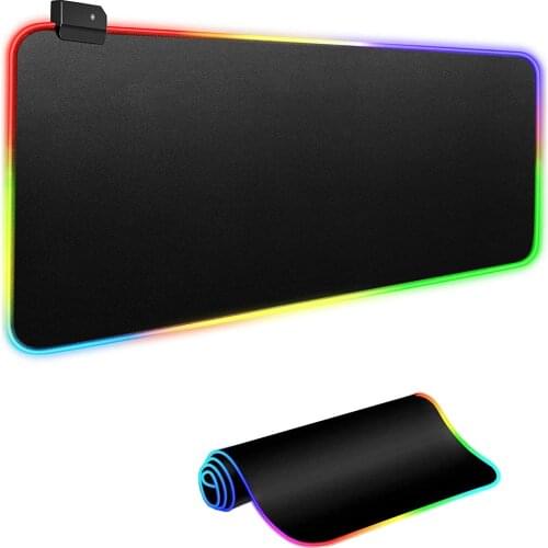 Large RGB Black Gaming Mouse Pad, Large Luminous LED Extended Mouse14 Lighting Modes,2 Brightness Levels Waterproof Keyboard Pad