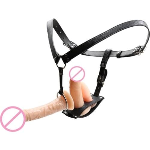 18cm Gay Women Wear Leather Chastity Belt Strap on Harness Panties with Silicone Realistic Penis Anal Plug for Lesbian Sex Toys