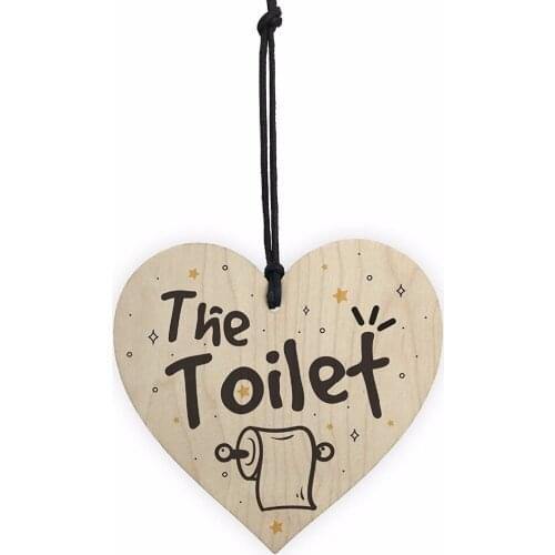 Meijiafei Shabby Chic The Toilet Hanging Wooden Heart Home Toilet Plaque Door Loo Sign Sign