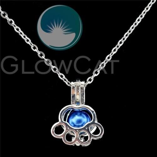 K931 Dog Paw Print Beads Cage Perfume Diffuser Stone Pearl Cage Locket Necklace Pendants for Oyster