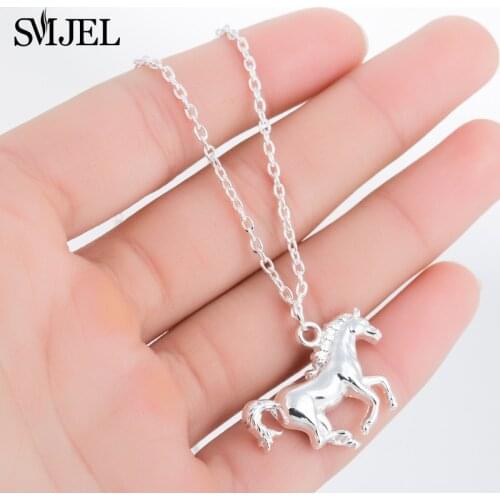 SMJEL Men Necklace Horse Metal Racing Horse Pendants& Necklaces for Women Choker Chain Sliver Jewelrys