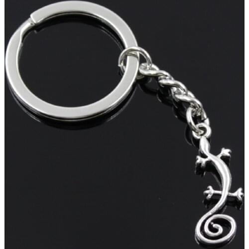 New Fashion Men 30mm Keychain DIY Metal Holder Chain Vintage Gecko House Lizard 29x11mm Silver Color Pendant Gift