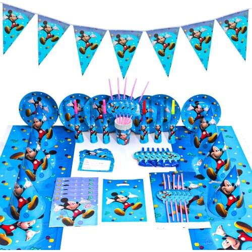 Disney Cartoon Mickey Mouse Style Party Birthday Decorations Tableware Sets Supplies For 10 Kids