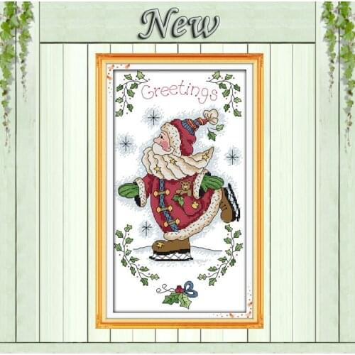 The skating Santa Claus Christmas,Pattern on the canvas DMC 11CT 14CT Cross Stitch kits,needlework embroidery for Set,Home Decor
