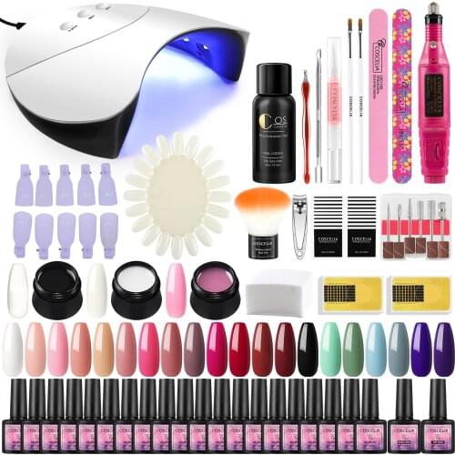 Gel Nail Polish Set Nail Art Tools UV LED Lamp Electric Drill Nail Polish Manicure Kit COSCELIA 8ML Soak Off Manicure Tools Set