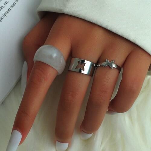 2021 New Colorful Transparent Acrylic Metal Irregular Marble Pattern Ring Resin Tortoise Rings for Women Girls Jewelry