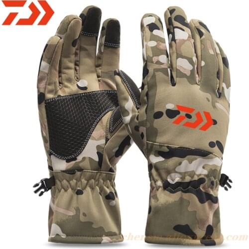 Daiwa 2021 New Winter Camouflage Hunting Gloves Warm Non-slip Fishing Gloves Waterproof Touch Screen Ski Camping Hikking Gloves