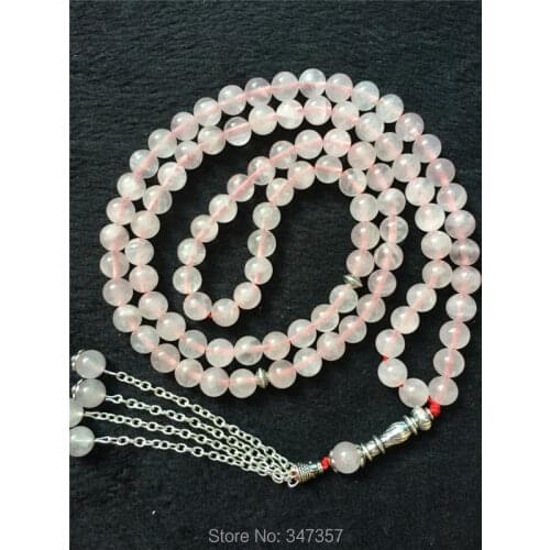 New Arrival Natural 99beads Pink Crystal Quartz Beads Stone Rosary Kehribar Tesbih Prayer beads Islamic Muslim Tasbih Allah