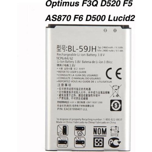Original BL-59JH Battery for LG Optimus F3Q D520 Optimus F5 AS870 Optimus F6 D500 Lucid2 2460mAh
