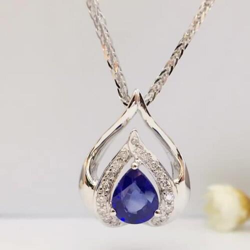 0.70ct+0.083ct 18K White Gold Natural Sapphire and Pendant Necklace Diamond inlaid 2016 Factory Direct New Arrival Fine Jewelry