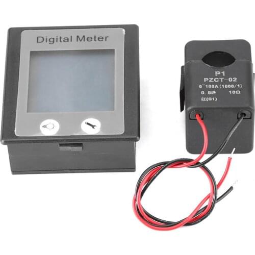 PEACEFAIR STN Display Screen AC 80-260V 100A Current Voltage Watt Energy Panel Voltmeter + CT