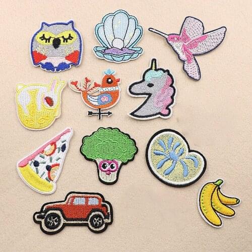 PGY Cartoon Owl Embroidered Badges Automobile Camera Pizza Patches Chinese Cabbage Animal Marine Clothing Shoes Hats Stickers