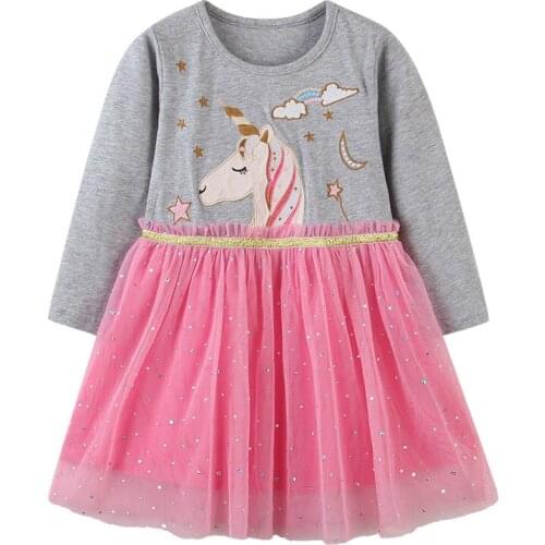 Girls Sequins Dress 2021 Children Clothing Girls Cotton Embroidery Dress For 2-7 Years Fashion Girl Long Sleeve Birthday Dresses